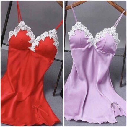 Women's Luxurious Satin Nightgown with Scalloped Floral Lace Trim