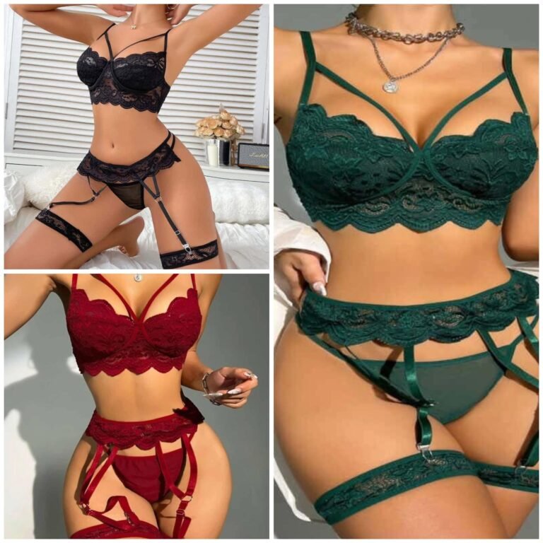 Elegant 3-Piece Floral Lace Lingerie Set with Garter Belts