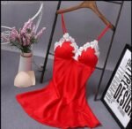 Women's Luxurious Satin Nightgown with Scalloped Floral Lace Trim
