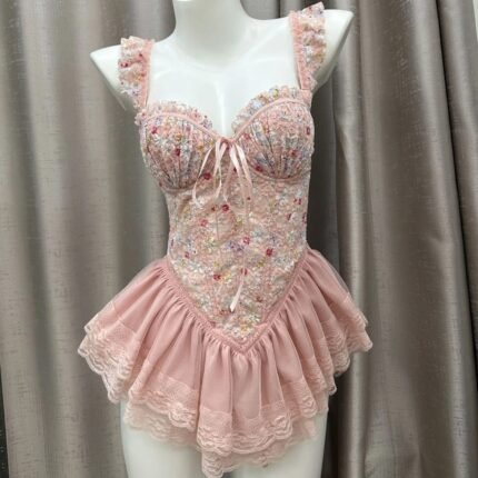 Azure Garden Botanical Print Satin Cami & Ruffle Shorts Sleepwear Set