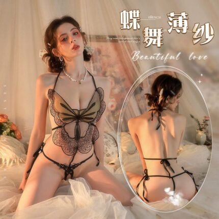 French Style Butterfly Embroidery Semi-Transparent Lace Teddy