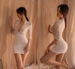 Elegant White Lace V-Neck 3/4 Sleeve Bodycon Mini Dress - "Floating Fairy" Collection
