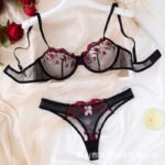 Women's Dreamy Lavender Floral Embroidery Sheer Lace Lingerie Set - Image 3