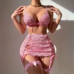 Women's Allure Black Lace Bralette and Lattice Tie-Side Mini Skirt Set - Image 5
