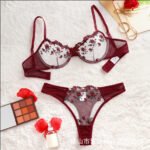 Women's Dreamy Lavender Floral Embroidery Sheer Lace Lingerie Set