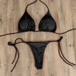 Women's Ribbed Triangle Bikini Set with Tie-Side Thong Bottoms - Image 2