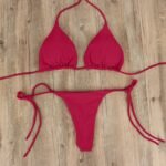Women's Ribbed Triangle Bikini Set with Tie-Side Thong Bottoms - Image 6