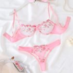 Women's Dreamy Lavender Floral Embroidery Sheer Lace Lingerie Set - Image 2