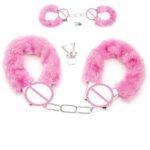 Playful Pink Faux Fur Handcuffs with Metal Chain and Keys - Image 3
