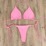 Women's Ribbed Triangle Bikini Set with Tie-Side Thong Bottoms - Image 8