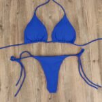 Women's Ribbed Triangle Bikini Set with Tie-Side Thong Bottoms - Image 4
