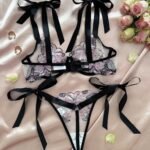 Exquisite Butterfly Embroidered Lace Lingerie Set with Satin Ribbon Ties
