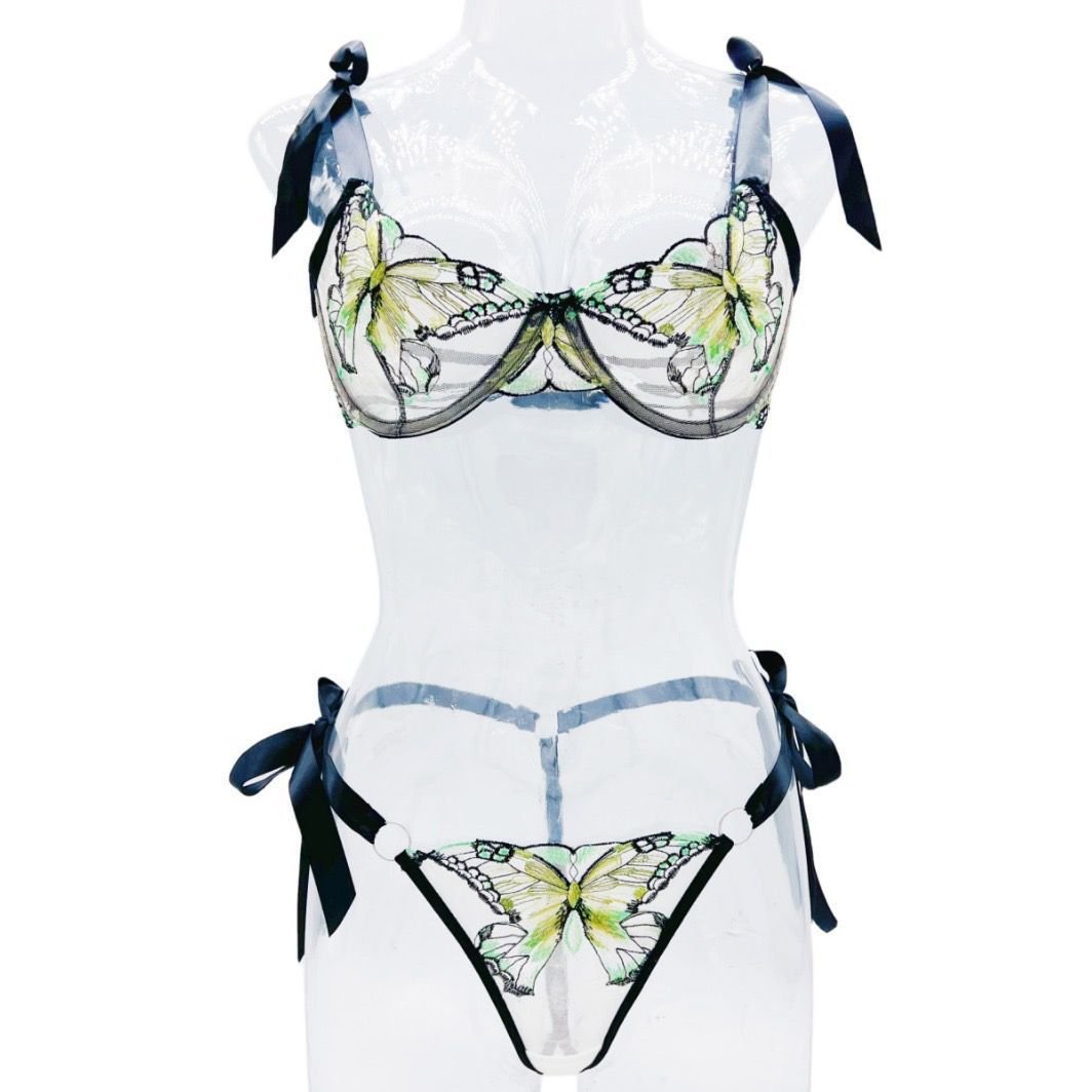 Exquisite Butterfly Embroidered Lace Lingerie Set with Satin Ribbon Ties Exquisite Butterfly Embroidered Lace Lingerie Set with Satin Ribbon Ties