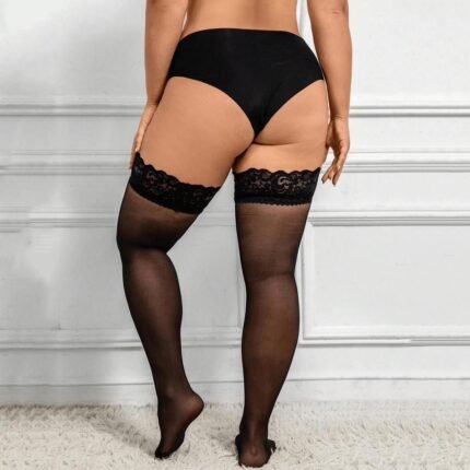 Women's Elegant Sheer Thigh-High Stockings with Floral Lace Top