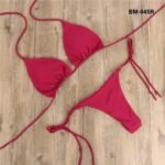 Women's Ribbed Triangle Bikini Set with Tie-Side Thong Bottoms