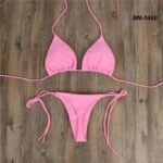 Women's Ribbed Triangle Bikini Set with Tie-Side Thong Bottoms
