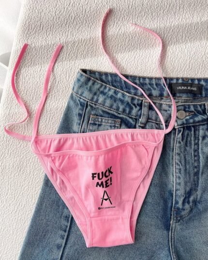 Women's Bold Pink Cotton Tie-Side Panty with Graphic Print